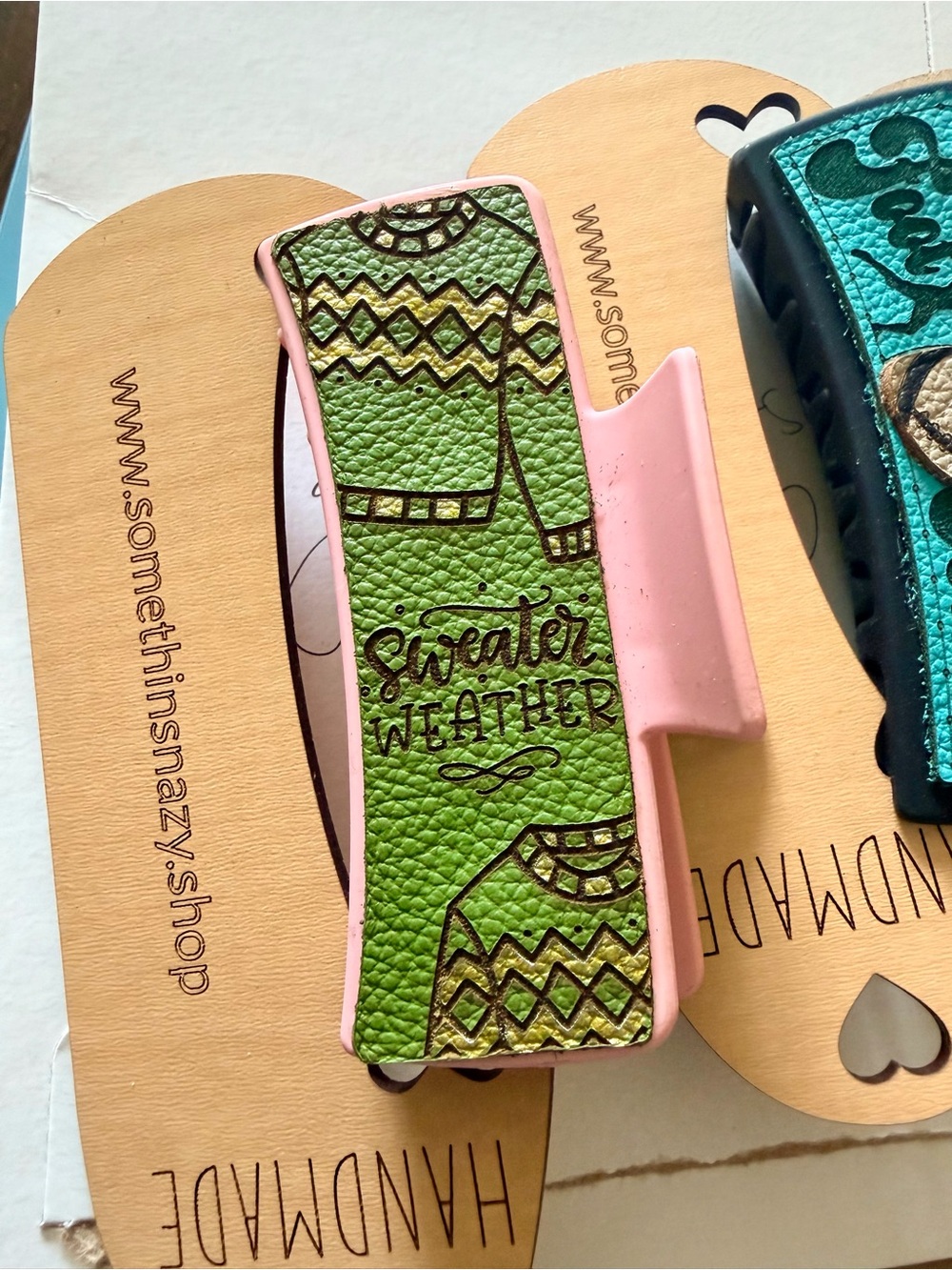 NEW!! Fall Series 2 Leather Hand Crafted/Painted Hair Clip your choice of 2 - Picture 2 of 6